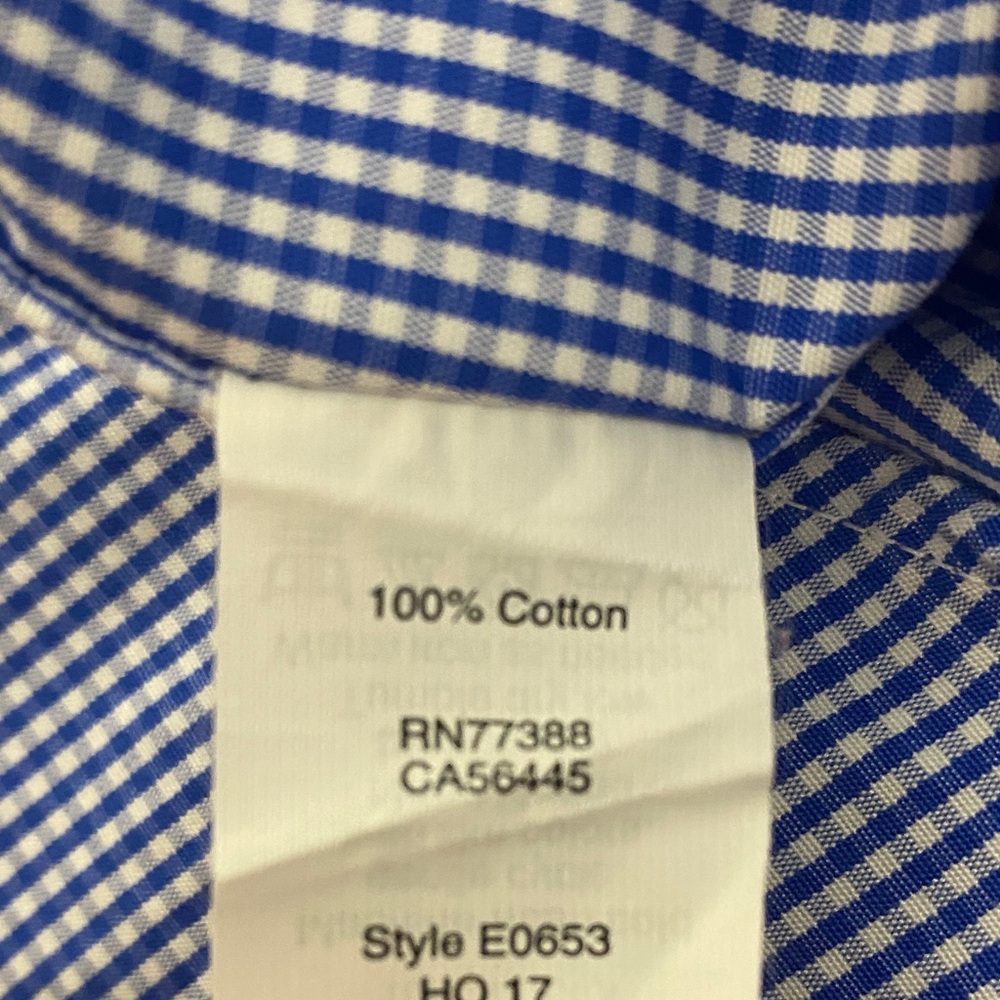J. Crew Thompson Premium Shirting Navy Gingham Men's Shirt Sz. 17 - 17 1/2 - Picture 5 of 7